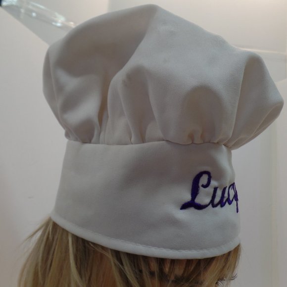 Chefskin Chef Hat Personalized W Purple Embroidery "Lucy" Adjustable Sizing OSFM - Picture 3 of 10